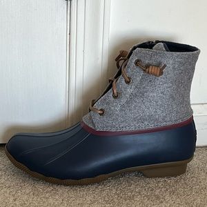 Sperry Women's Saltwater Emboss Wool Boots, Dark Grey Navy, Size 10 New
